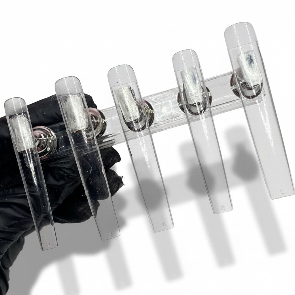Daboujiebar clear 3XL full cover coffin nail tips with a seamless fit and major length. 240pcs.