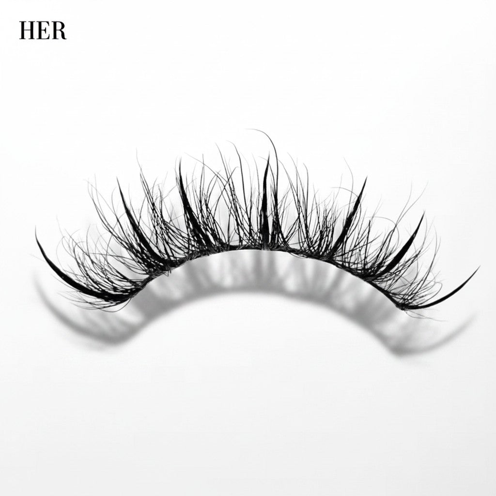 Daboujiebar HER 20mm full glam wispy strip lashes for dramatic volume and a bold look.
