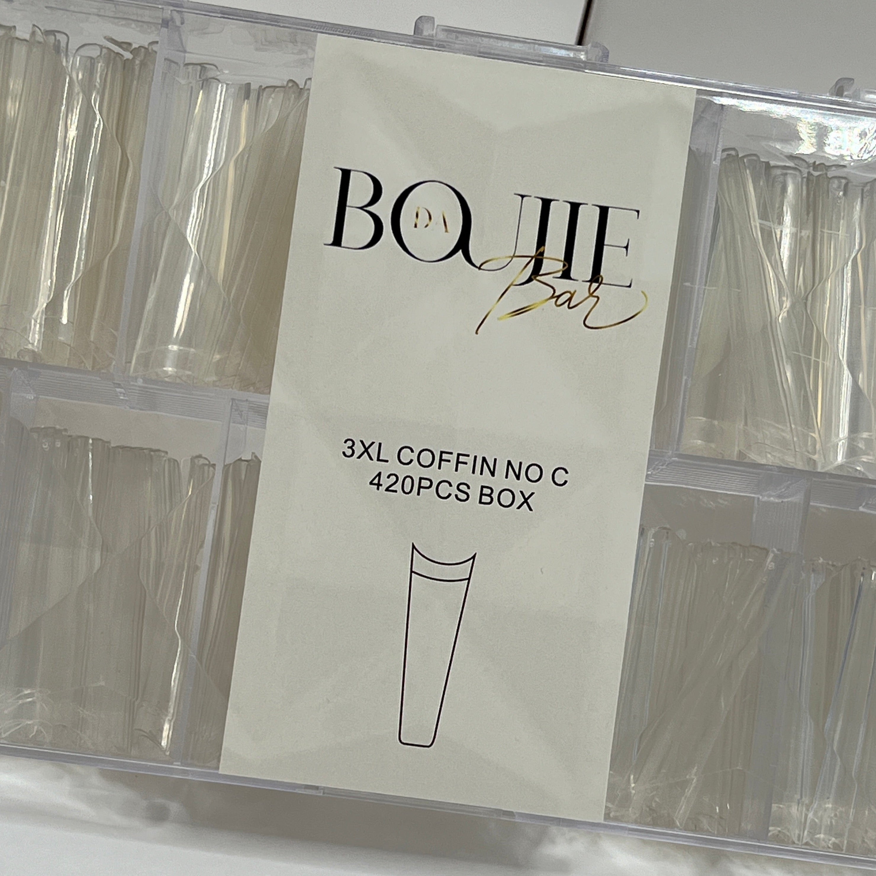 Daboujiebar 3XL coffin and square clear acrylic nail tips for maximum length and flawless structure.