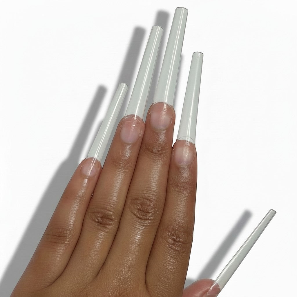 Daboujiebar 3XL coffin and square clear acrylic nail tips for maximum length and flawless structure.