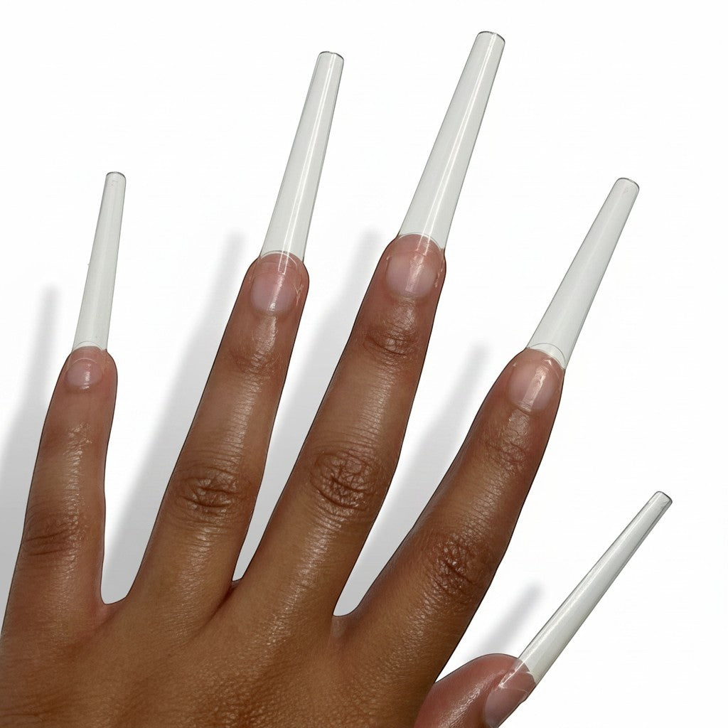 Daboujiebar clear extra-long coffin and square 3XL nail tips for maximum length and flawless structure.