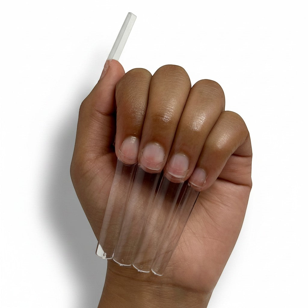 Daboujiebar 3XL coffin and square clear acrylic nail tips for maximum length and flawless structure.