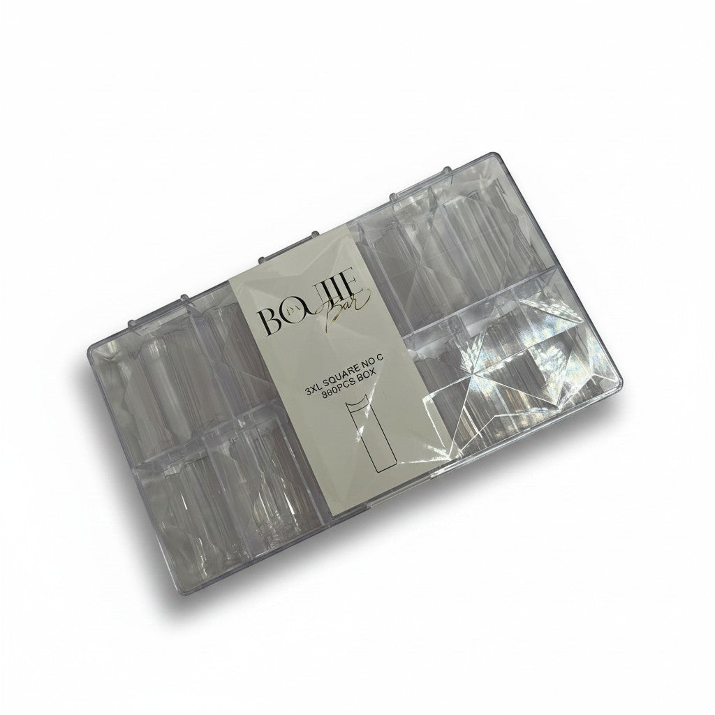 Daboujiebar 3XL square clear acrylic nail tips, 360 pieces per box, for flawless structure and maximum length.