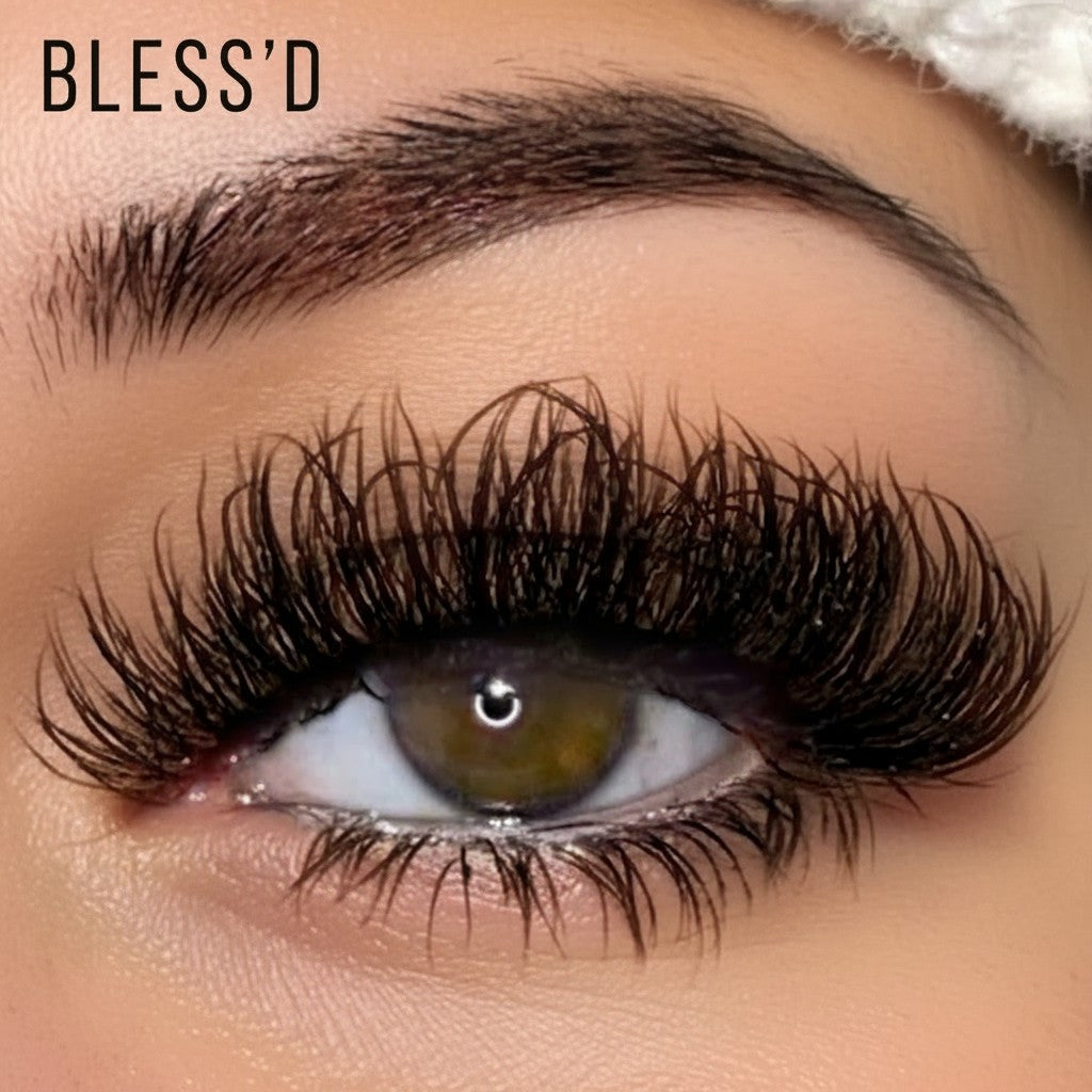 Daboujiebar BLESS'D wispy false eyelashes with a fuller lash line and textured ends for volume and dimension.