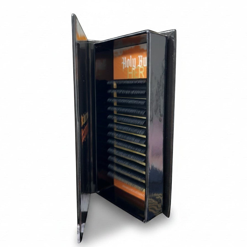 Daboujiebar CC Curl lash trays in black, packaged like a book. Offers a natural lift.