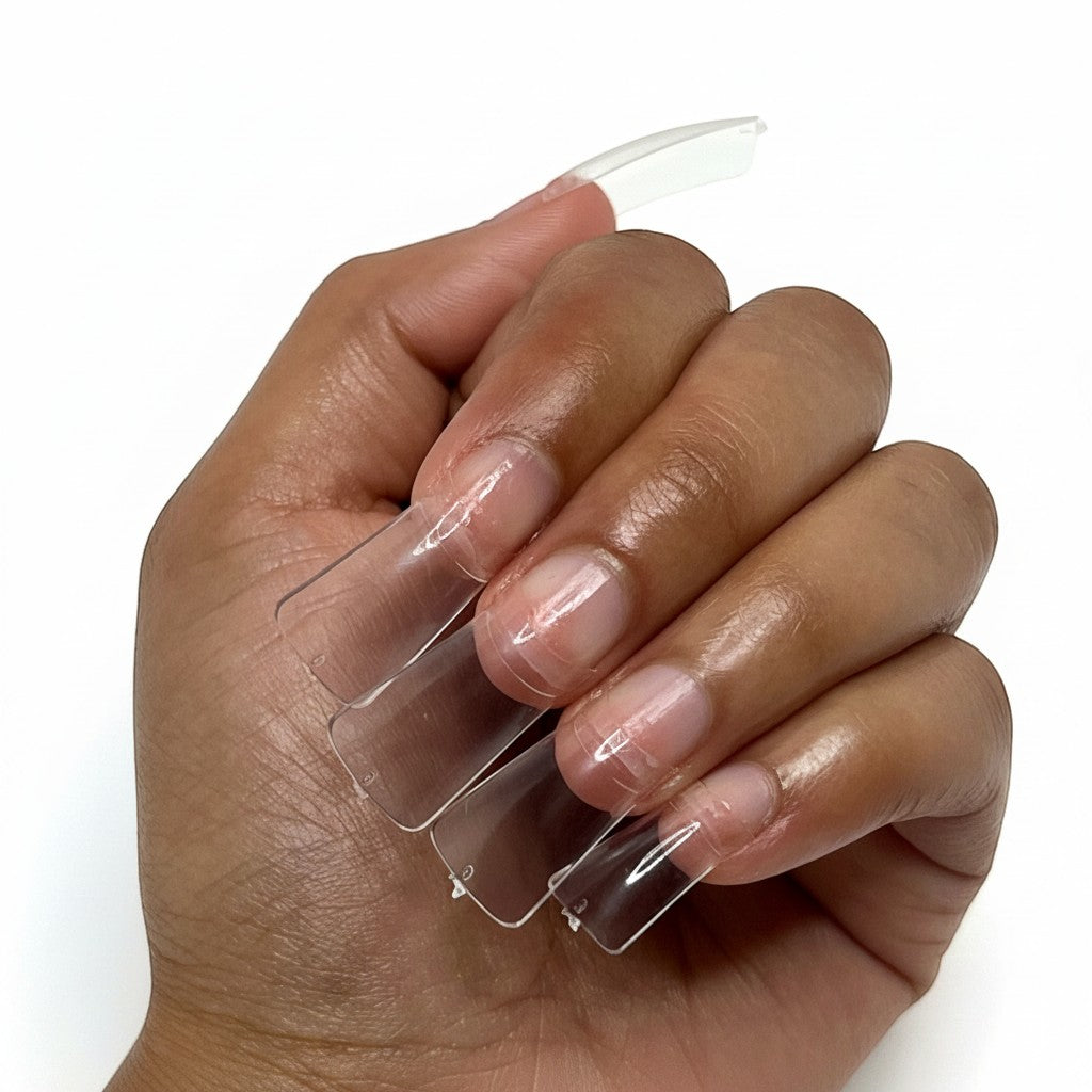 Daboujiebar Duck Tips clear acrylic nail extensions, flared shape for bold creativity.
