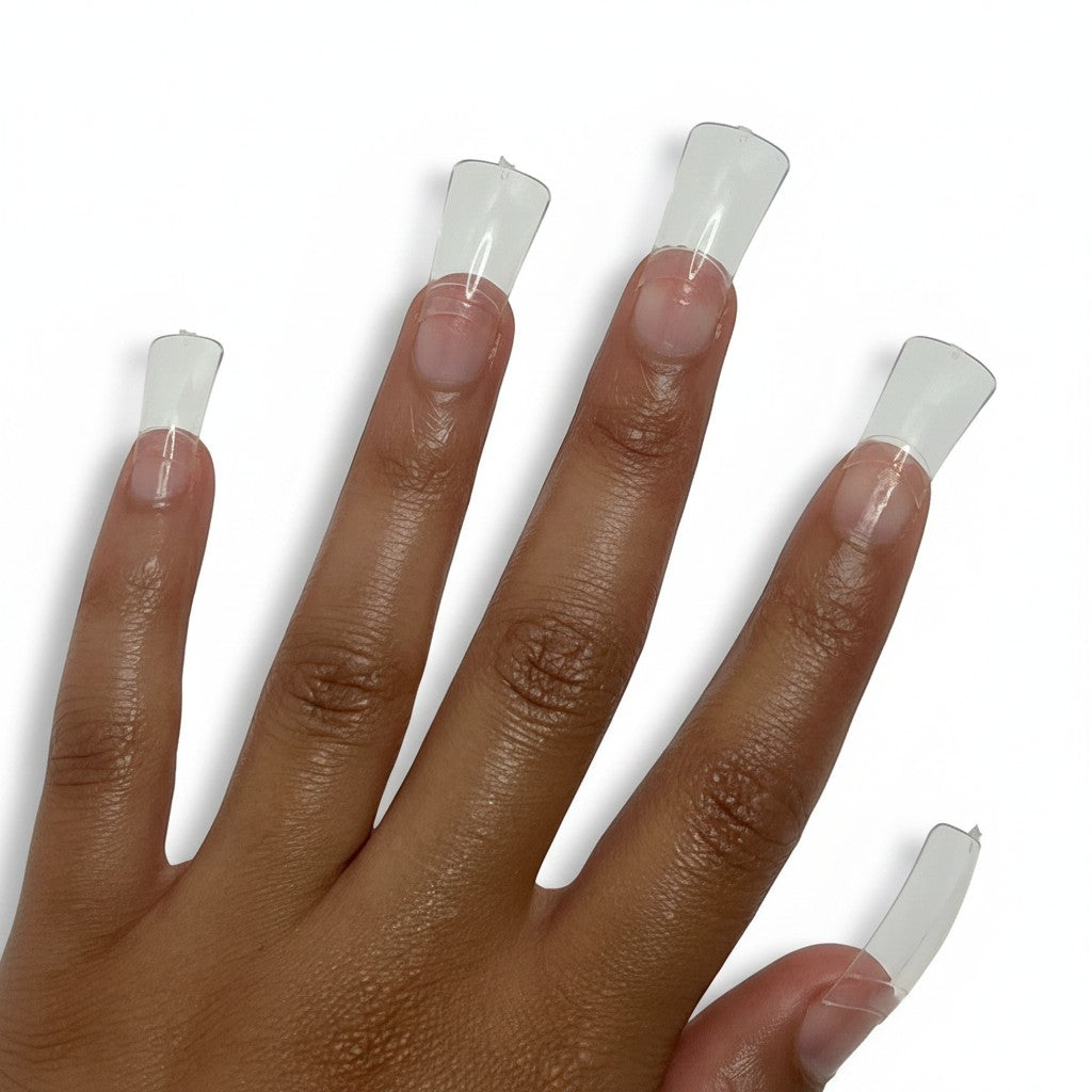 Daboujiebar Duck Tips clear acrylic nail extensions in various lengths, flared shape for bold creativity.