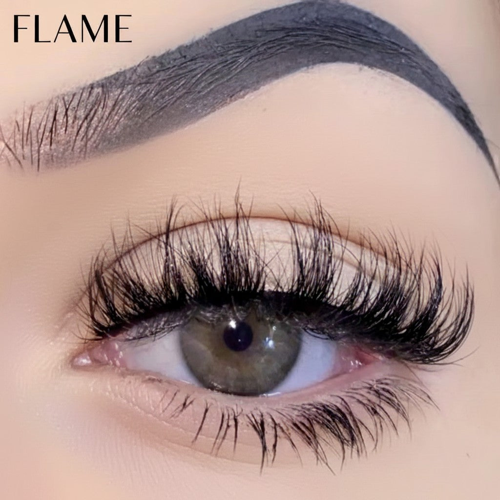 Daboujiebar FLAME spiky, textured, and lifted false lash strips for a dramatic, wispy eye look.