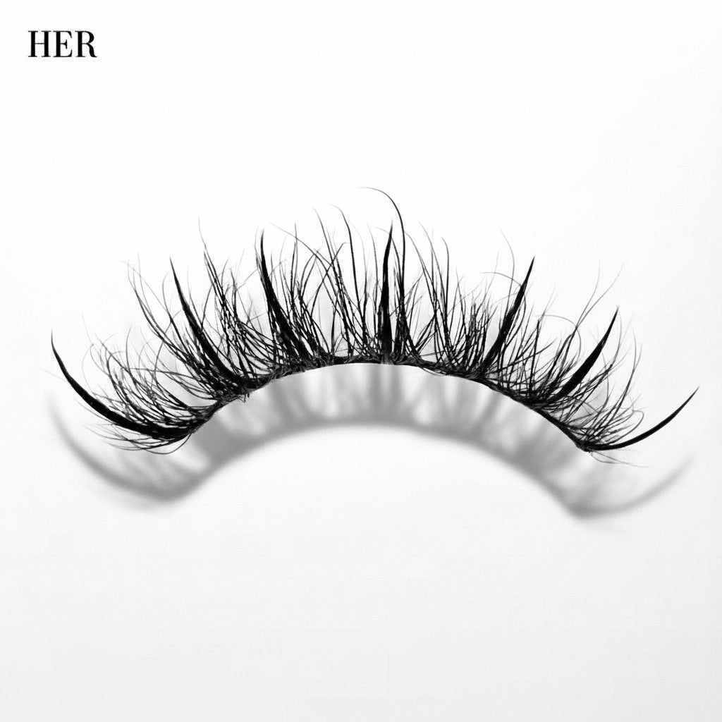 Daboujiebar HER full glam 20mm strip lashes with dramatic volume and wispy finish.