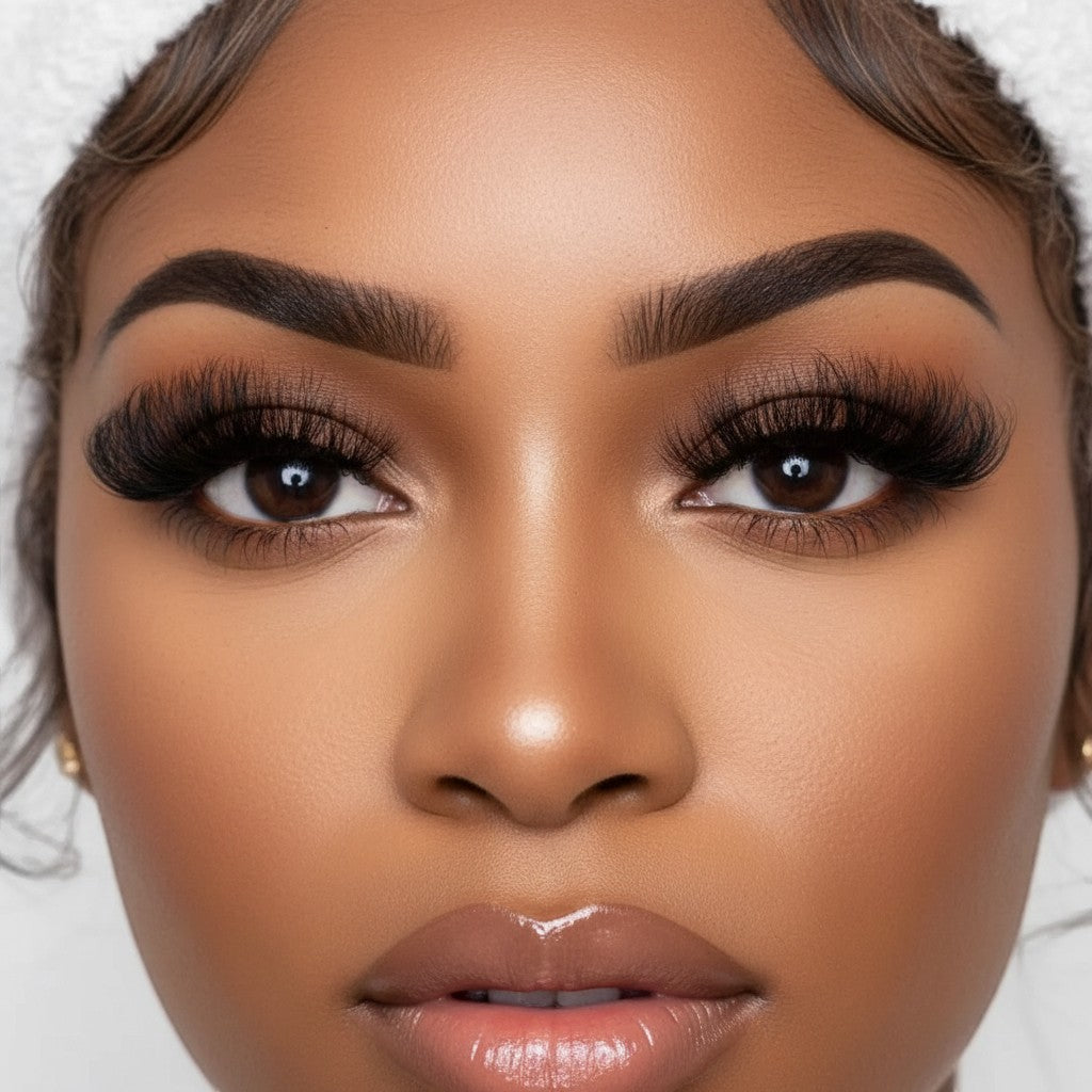 Daboujiebar REIGN full, fluffy, wispy false lash strips with a voluminous, lifted, curly effect.