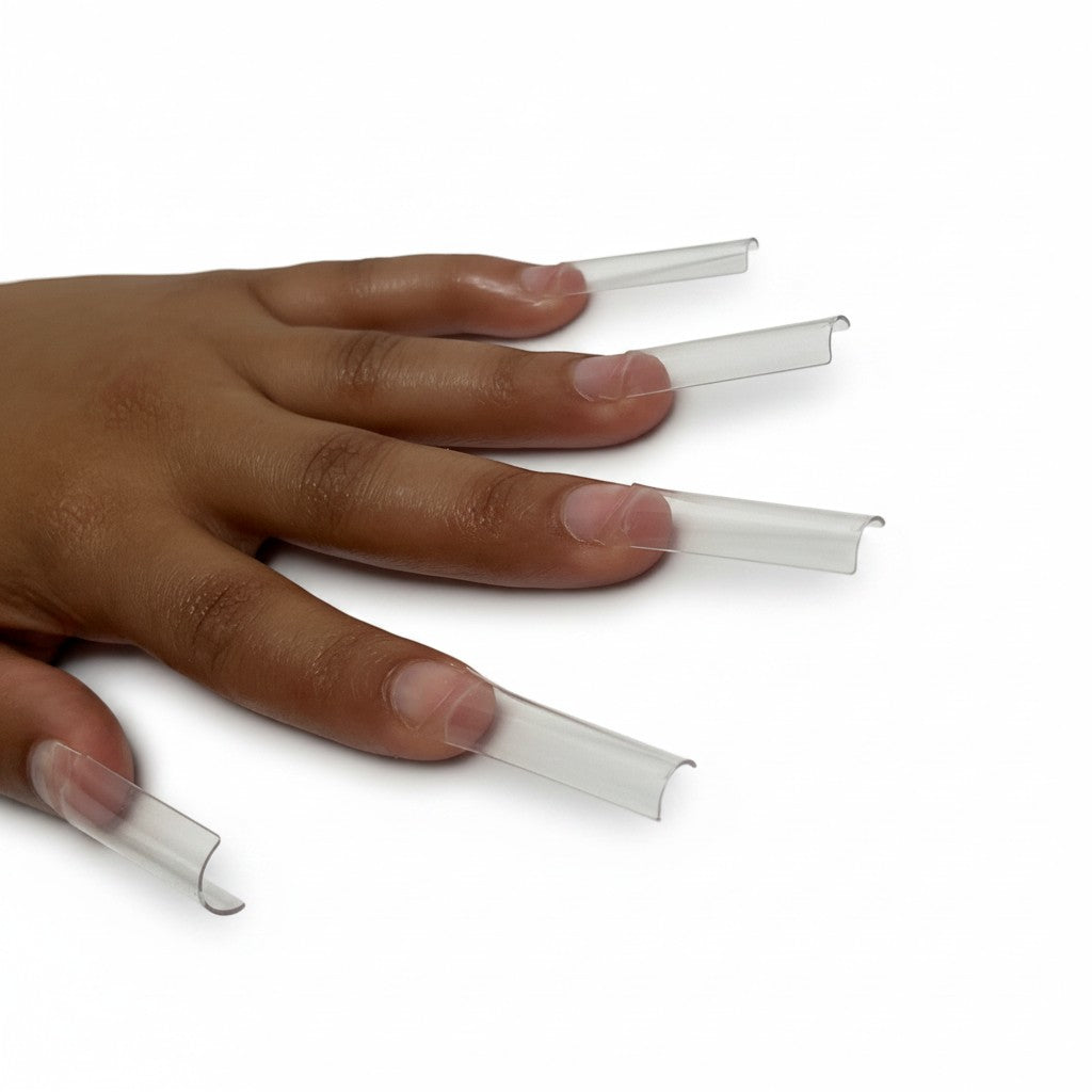 Daboujiebar XXL C-Curve nail tips, clear acrylic, designed for extreme curves and hold.