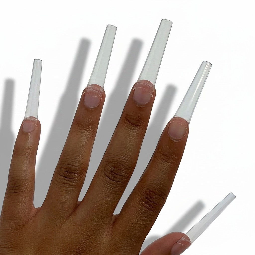 Daboujiebar XXL coffin nail tips, clear acrylic, long and tapered shape, 500 count